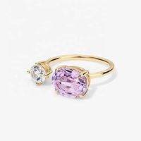 Bague de cocktail LYBURCHI en laiton hypoallergénique plaqué or 14K 18K avec pierre précieuse ovale en CZ violet réglable pour femmes