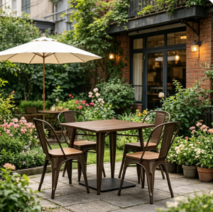 Tavolo e Sedia in Metallo Stile Moderno Tongli per <span class=keywords><strong>Bar</strong></span> e Ristoranti, Arredamento per Sala da Pranzo con <span class=keywords><strong>Design</strong></span> a Pannelli in Legno - Product Image 3