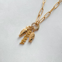 Pulsera de dijes DIY de acero inoxidable y oro de 14K para mujer, resistente al deslustre, personalizable con dijes de pez, zanahoria y Mamá