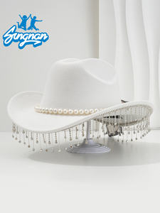 Hot Bachelorette Party Mariage Cowgirl Chapeaux pour Femmes Strass Gland Blanc Feutre Fedora <span class=keywords><strong>Cowboy</strong></span> Chapeau - Product Image 6