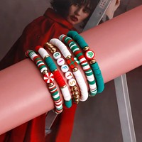 Ensemble de bracelets de Noël personnalisés 2025 avec perles, bracelets extensibles personnalisés en perles d'argile blanches, rouges et vertes avec lettres