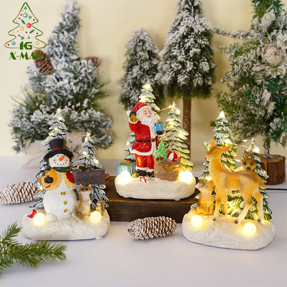 KG Xmas toptan nos nos de Santa noel baba kardan adam geyik aydınlık pil işletilen reçine dekorasyon noel evi köy