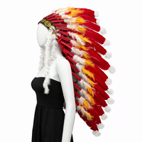 Coiffe personnalisée en plumes naturelles longues, rouge et blanche, pour carnaval, festival, danse, costume, cosplay, spectacle de scène, coiffe tribale