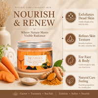 Scrub Corpo Carota e Curcuma 350g con Sale Marino per Raffinare la Texture, Cura Viso e Corpo e Luminosità Naturale