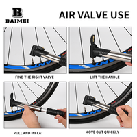 BAIMEI Portable Mini Manual Tire Inflator for Bicycles Mountain/Road Bikes High Pressure 80-130PSI Durable Stainless Steel PA