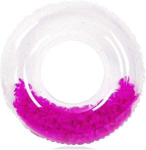Flotador transparente inflable para piscina, anillo grueso <span class=keywords><strong>de</strong></span> PVC con lentejuelas y plumas transparentes - Product Image 2