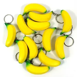 High Quality Yellow Color Banana Shaped PU Foam Keychain Customized Banana Anti Stress Ball Keychains