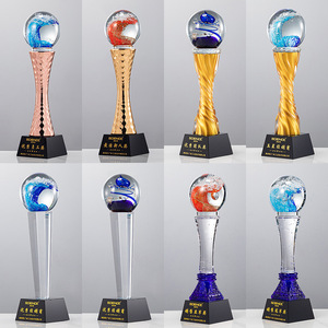 Crystal <b>Trophy</b> With <b>Engraved</b> Wave Ball For Awards And Business Gifts Durable Dewaxed Glass Base For Conference Use - Product Image 5