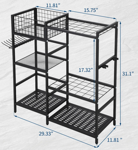 Support de rangement pour outils de jardin en métal à double niveau, pour l'organisation du garage, avec crochets amovibles - Product Image 5