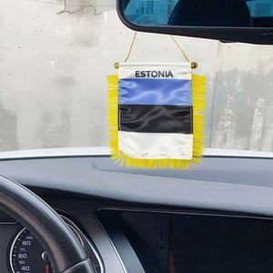 ธงสามเหลี่ยมซาตินแบบกำหนดเองของเอสโตเนียสำหรับรถยนต์ พิมพ์ดิจิทัลขนาดเล็ก พร้อมพู่สีเหลือง ทำจากโพลีเอสเตอร์พลาสติก สำหรับใช้กับยานยนต์ - Product Image 3
