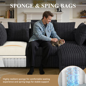 Canapé d'angle convertible moderne en forme de L, extensible, avec ottoman en velours et rembourrage en mousse haute résilience, pour salon, école, centre commercial - Product Image 2