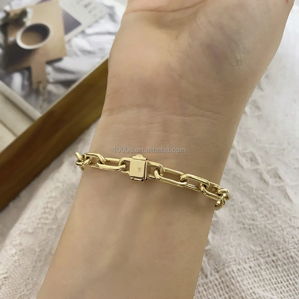 14K-Gold große offene Gliederkette Armband einstellbare Büroklammer-Kette Armband Kette Armband für Mädchen