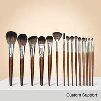 Ensemble de 15 pinceaux cosmétiques professionnels personnalisés avec logo, manche en bois, pour estomper le fond de teint, les fards à paupières, le contour, la poudre, pinceaux de maquillage vegan