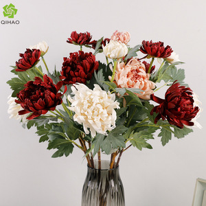 <b>Artificial</b> Dahlias With Two Heads PU Silk Flowers High Simulation Wedding Home Decoration Autumn Powder Color - Product Image 4