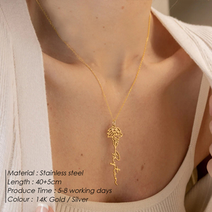Collana Personalizzata con <span class=keywords><strong>Nome</strong></span> e <span class=keywords><strong>Fiore</strong></span> di Nascita in Acciaio Inossidabile Placcato Oro 14K PVD, Catena Personalizzata in Acciaio al Titanio, Dropshipping - Product Image 4
