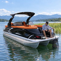 Bateau ponton de loisirs et de pêche en aluminium de 22 pieds à moteur hors-bord haute vitesse 200 CV, série sport, 12 places, 3 tubes, avec bimini, certifié CE