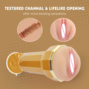 ถ้วยช่วยสำเร็จความใคร่ชาย CHISA <span class=keywords><strong>Carina</strong></span> ขนาด 28 ซม. สีทอง ทำจากวัสดุ ABS และ TPE รูปทรงช่องคลอดเสมือนจริง พร้อมปลอกสัมผัสที่มีลวดลาย  ฐานดูดสุญญากาศแข็งแรง ของเล่นผู้ใหญ่สำหรับผู้ชาย - Product Image 4