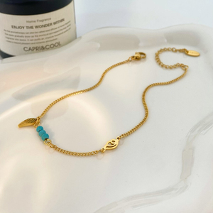 Turquoise perle feuille pendentif cheville joyas <span class=keywords><strong>de</strong></span> acero inoxydable titane acier 18k plage en été cheville - Product Image 1