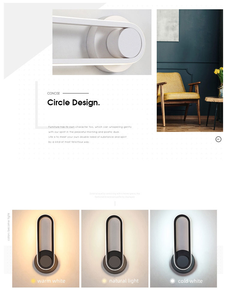 Modern Nordic Black Hotel Guest  Sitting Interior Beside Bracket LED Wall Sconce Light