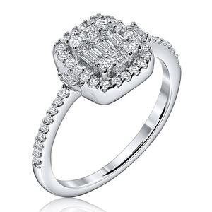 Plata 925 baguette diamant 18k plaqué or bijoux zircon femmes promettent des anneaux de mariage couple bague de fiançailles en argent sterling 925 - Product Image 6