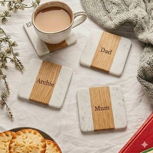 Ensemble de sous-verres en marbre et bois, sous-verres carrés faits à la main, sous-verres en pierre naturelle, bois d'acacia, décoration de table moderne pour la maison - Product Image 3