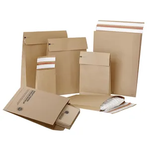 Customized blue large compostable recycled rigid strong craft clothing mailing side gusset tough cardboard kraft paper mail bag