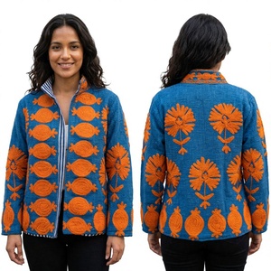 Sujani Eco-Friendly Finished Khadi Cotton Linen Natural Dye <b>Jacket</b> Autumn Outerwear <b>Fringed</b> <b>Sequins</b> Patchwork Decor Custom Logo - Product Image 1