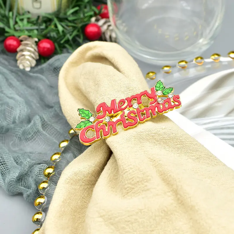 Murah kustom dekorasi meja Natal serbet cincin gesper serbet pemegang untuk Natal pesta pernikahan jamuan makan