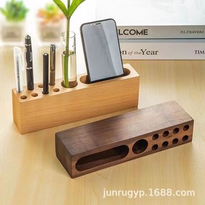Wooden Pen Holder <b>Square</b> Multi-functional Desk Organizer For Office With Business Card Slot And Flower <b>Vase</b> - Product Image 3