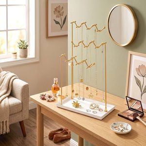 Stylish Gold Jewelry Display <b>Stand</b> Metal Jewelry Organizer for Earrings Rings Necklaces Modern Jewelry <b>Stand</b> for Home Decor - Product Image 1