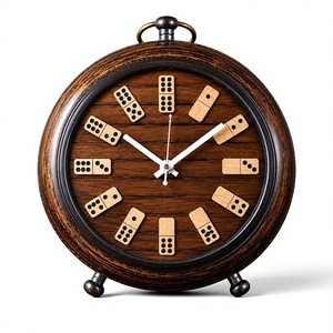 Compact Art Deco Wooden Desk/<b>Table</b> <b>Clock</b> with Radio Analog Display Battery Powered-Study Decor Dark Brown - Product Image 1