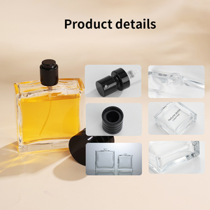 Flacons de parfum en verre transparent rectangulaires plats sans sertissage Eric Premium 50 ml 100 ml avec bouchons noirs et logo sérigraphié - Product Image 5