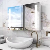 Kabinet cermin kamar mandi kontemporer dengan sakelar sentuh, Bluetooth, soket terpasang, pencahayaan Ion untuk Hotel dan vila