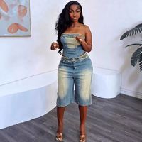 Ensemble de jeans streetwear d'été 6299 pour femme : haut court frangé et short en jean taille haute