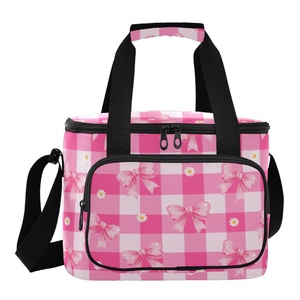 New Arrival Custom Pink Bows Print Large Capacity Waterproof Insulated <b>Cooler</b> Bags Thermal Lunch Bag for Women Men - Product Image 1