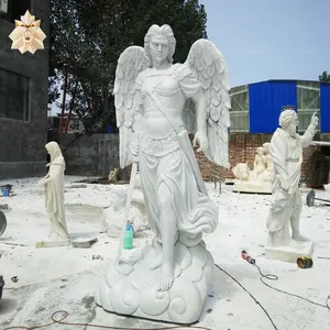 Estatua de Arcángel de mármol para decoración de jardín, tamaño real, piedra blanca, diseño único famoso, tallado a mano, para exteriores, Moderno
