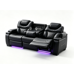 US Design LED Light Strip Electric Recliner Chesterfield <b>Sofa</b> With Durable Faux Leather <b>For</b> Modern Living Room - Product Image 5