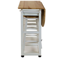 Îlot de cuisine moderne en bois durable et écologique avec 2 tabourets ronds, 2 tiroirs, chariot et bar à petit-déjeuner