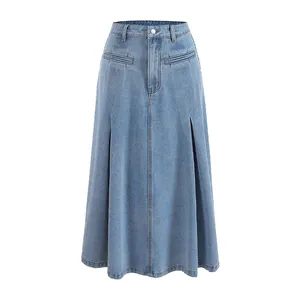 Printemps Nouveau Design Jupes Jean Personnalisées Taille Haute Jupes Longues Denim Plissées Queue de Poisson pour Femmes