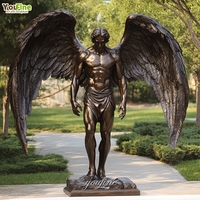 Sculpture de jardin YOUFINE, ange gardien en bronze sur mesure, statue d'homme avec de grandes ailes