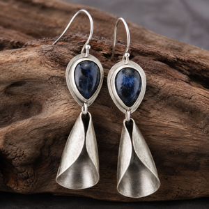 Orecchini creativi retrò a forma di campana blu, gioielli da donna per tutti i giorni, idee regalo - Product Image 4