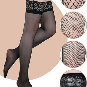 Bas de cuisse sexy en résille transparente pour femme, <span class=keywords><strong>grande</strong></span> <span class=keywords><strong>taille</strong></span>, avec dentelle, en nylon, bas résille exotiques - Product Image 4