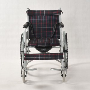 Jinya <b>Folding</b> Manual Wheelchair With <b>Commode</b> Seat Solid Tires High Carbon Steel Black Plaid Fabric - Product Image 1