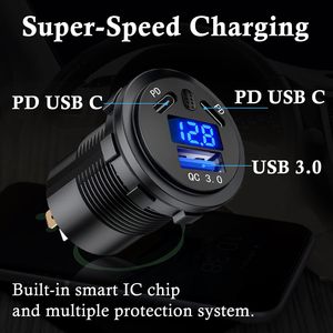 3 Ports Car Charger <strong>Socket</strong> Dual 45W PD Type C &amp; 18W QC 3.0 <strong>with</strong> Voltmeter and Button Switch, <strong>USB</strong> Charger <strong>Socket</strong> for 12V/24V Car - Product Image 2