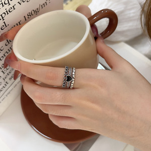Yinruitai S925 Sterling Silver Heart Shape <b>Open</b> <b>Ring</b> For Women Fashionable Retro Design Everyday Wear Jewelry - Product Image 3