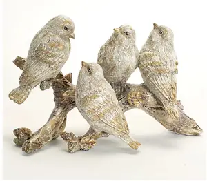 Bir şube heykelcik üzerinde Polyresin/reçine altın fırçalanmış kuşlar (2 Set)