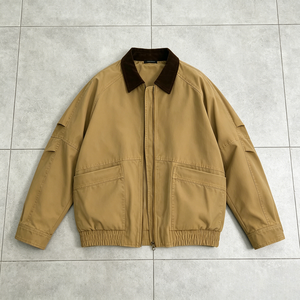 Blouson Varsity <span class=keywords><strong>Homme</strong></span> Kaki en Velours Côtelé à Col et Manches Raglan, Fermeture Éclair Intégrale, Grandes Poches Plaquées, Manteau Décontracté Fin, Respirant, Coupe-Vent, Style Vintage - Product Image 2
