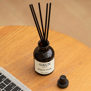Aikun Low MOQ 3 Day Sample 7 D 120ml Kraft Amber Glass <b>Black</b> Cap Box Custom Scent Long Lasting <b>Reed</b> <b>Diffuser</b> Set for Home Decor - Product Image 2