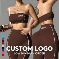 Ensemble soutien-gorge de sport sans bretelles à maintien élevé et legging de yoga pour femme, effet push-up et contrôle du ventre, pour la gym, la course et le fitness