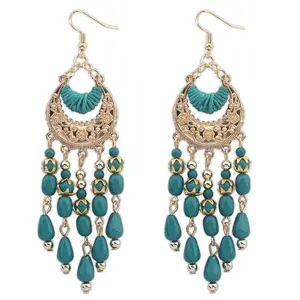 Nation Style Alloy Beaded Chandelier Drop Earrings Bohemian Statement Beaded Earrings for Women Girls